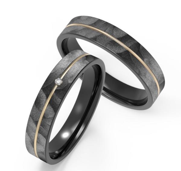 Imitation Stone Texture Black Titanium Jewelry With K Gold Ring Set Zircon