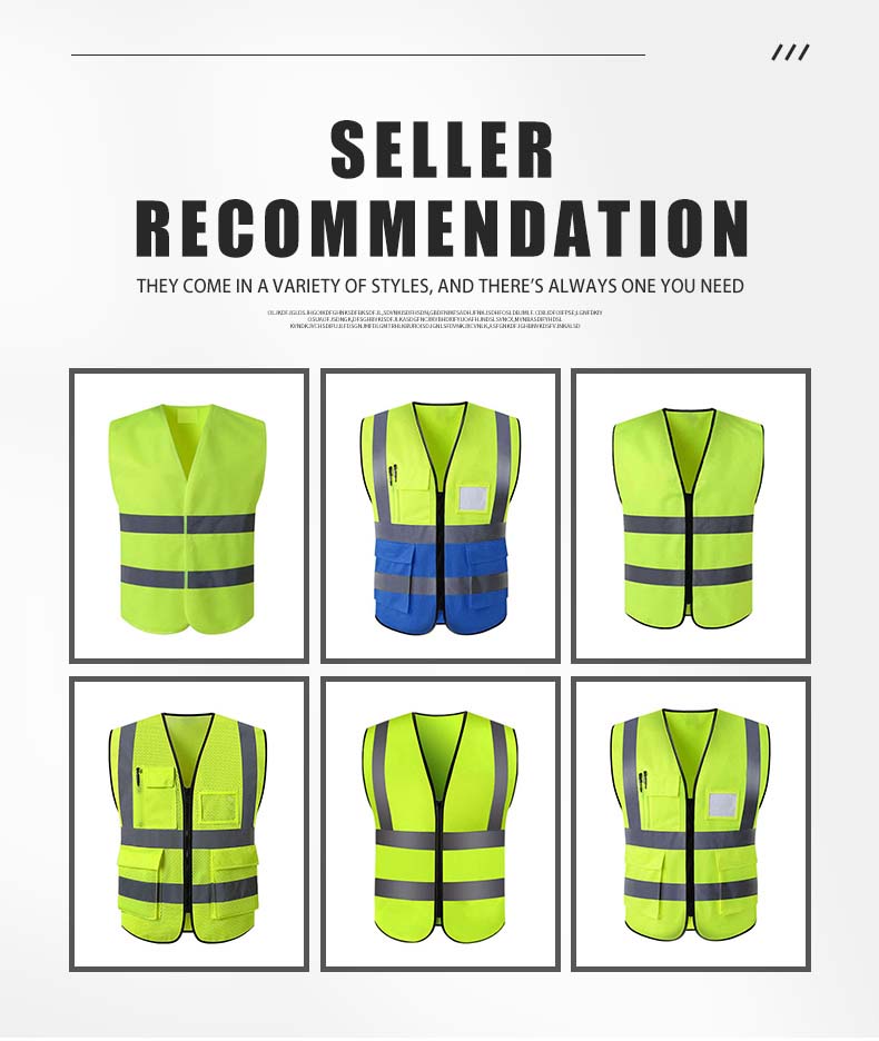 Patchwork Polyester Safety Vest With Pockets And Zipper Orange Green