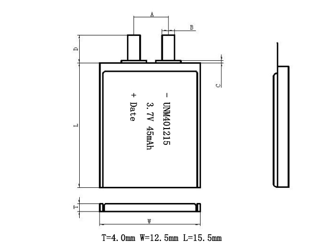 Ultra Thin Lithium Polymer Battery 401215 3.7V 45mAh Li Po Battery for GPS Tracker