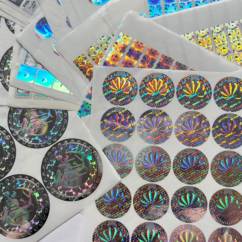 Customized Logo Circle Holographic Label Stickers Round Rainbow Effect Decal