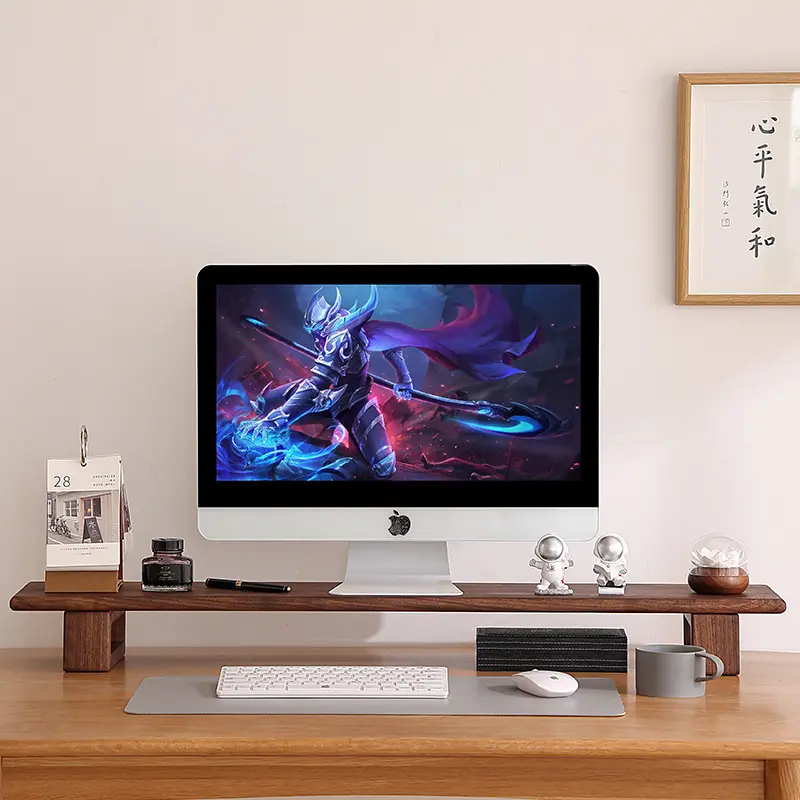 Walnut Laptop Monitor Stand Adjustable Riser Wooden Desktop Shelf for Computer Laptop Printer TV Cellphone Stand