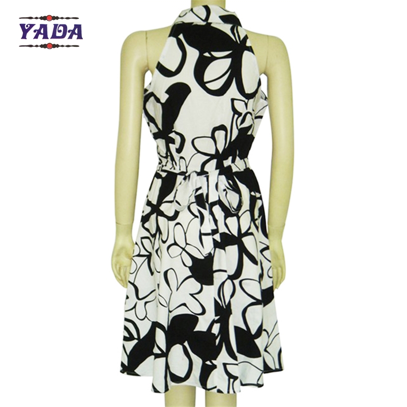 Summer elegant sleeveless hot style print girls dresses lady's ladies dinner party t shirt dress in cheap price