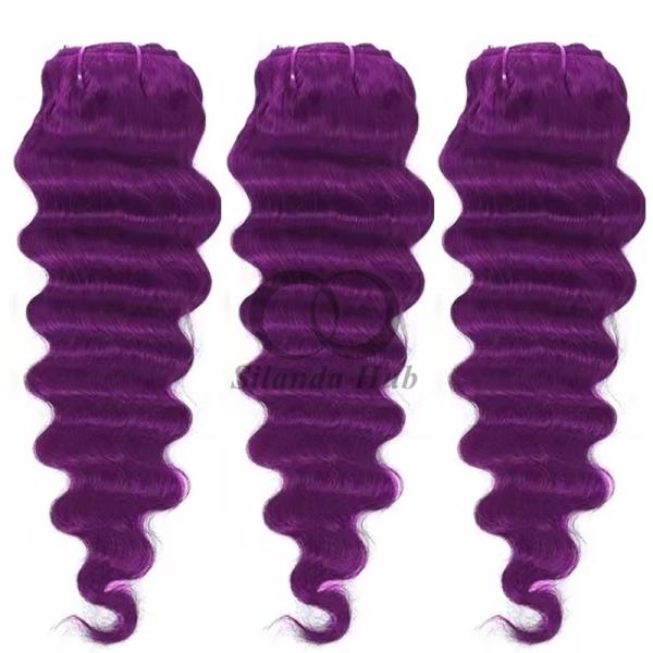 Purple Loose Deep Wave Remy Human Hair Bundles Sew In Weave Bundles Brazilian