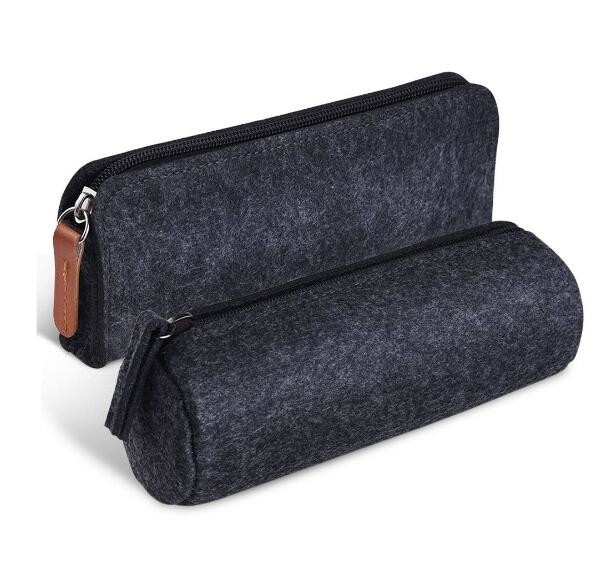 Dark Gray Felt Zipper Pencil Bag For Middle Schoolers Multi Use High Strength