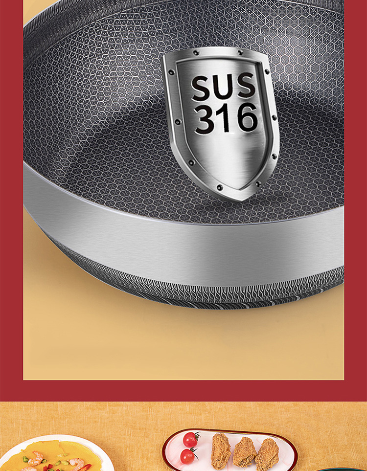 Factory Price 30 Cm Cookware 18/10 Stainless Steel Frypan Non Stick Honeycomb Fry Pans With Stainless Steel Handle