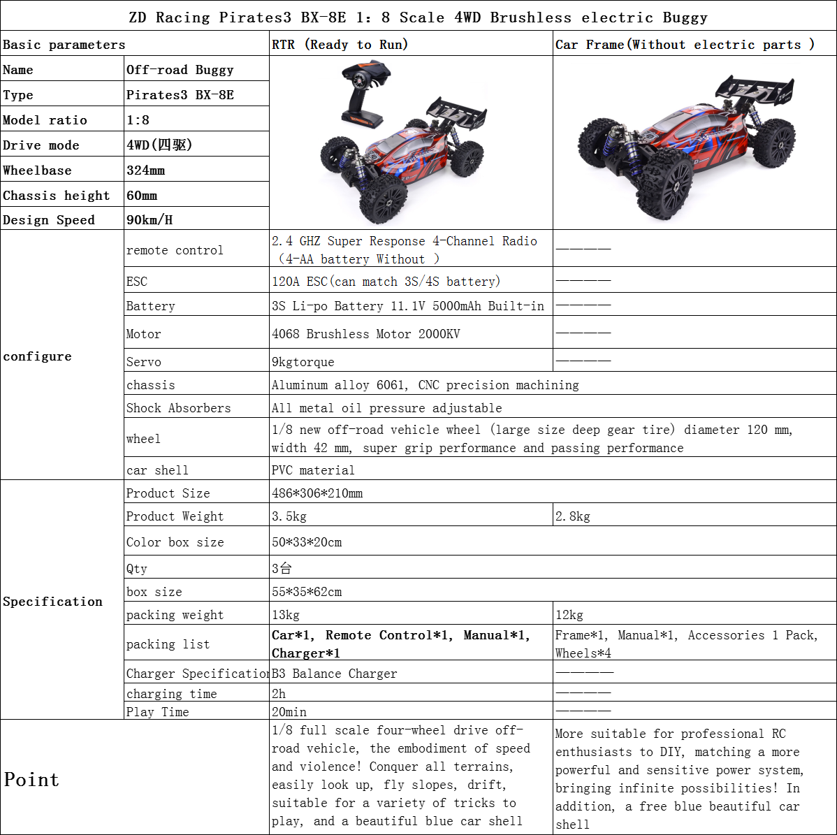 1/8 4WD 90km/H Remote Control RC Car High Speed Brushless Rc Buggy Car