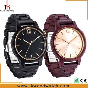 Quality Christmas Gift Red and Dark sandalwood Gold hand wood watch private label wholesale