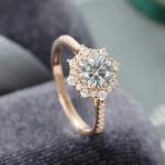 925 Silver Vintage Rose Gold Halo Gray Moissanite Ring 1ct Moissanite Anniversar