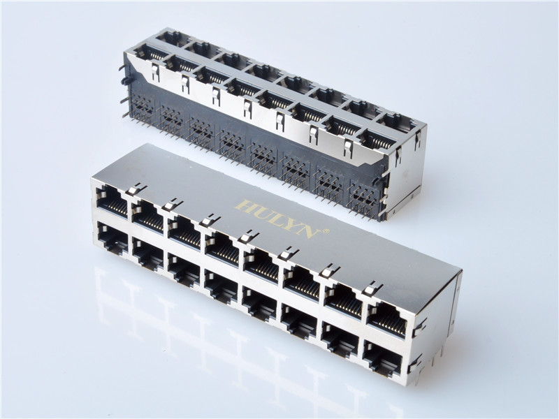 Shielded RJ45 Connector, Through Hole Type, Side Entry, 2x8 Ports，HULYN，RJ45