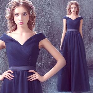 Quality Sexy Deep V Neck Royal Blue Crepe Drape Straight Plain Evening Dress TSJY110 wholesale