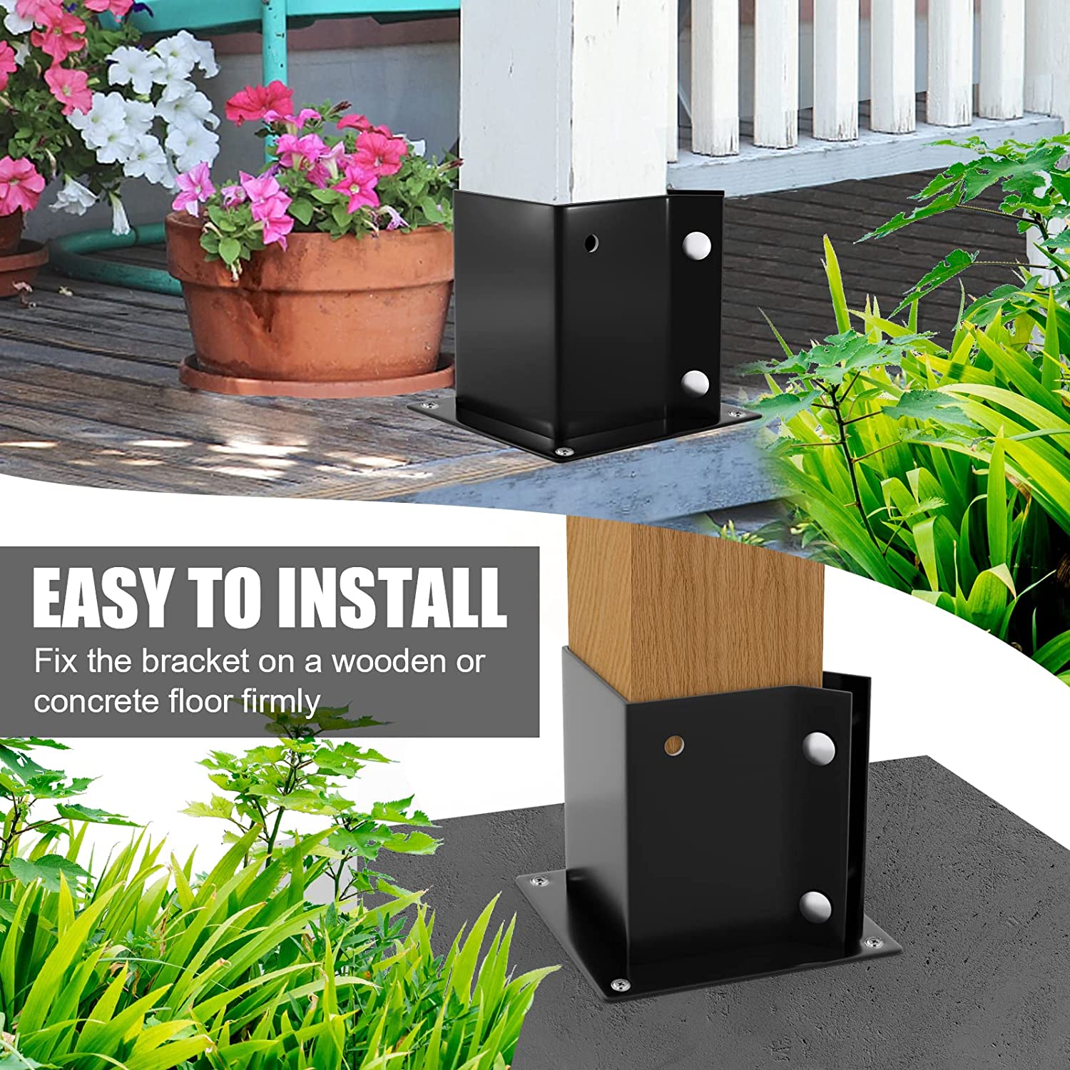 Black or White Steel Fence Post Base Bracket with Customized Design and Endoth Screws