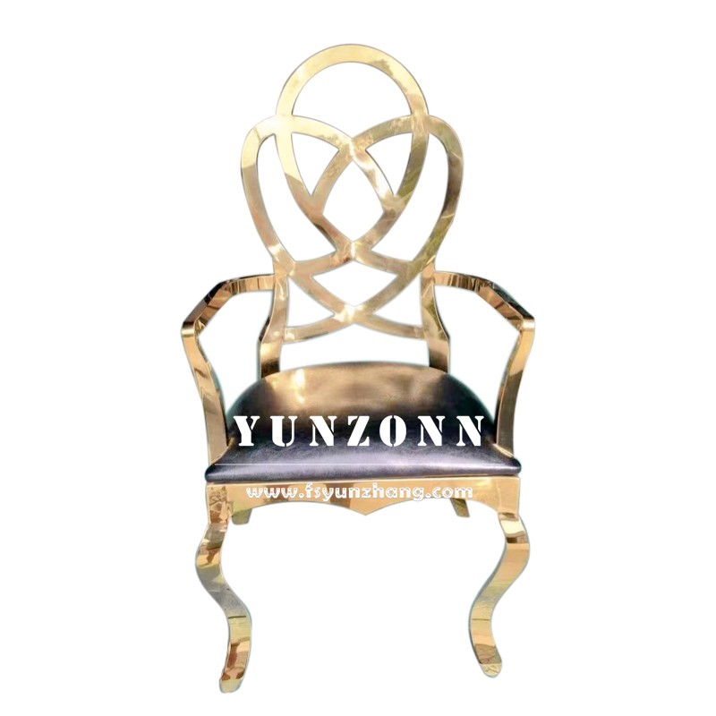 Fancy Wedding Furniture Rose Carved Back Hotel Restaurant Chair Gold Stainless Steel Banquet Chair