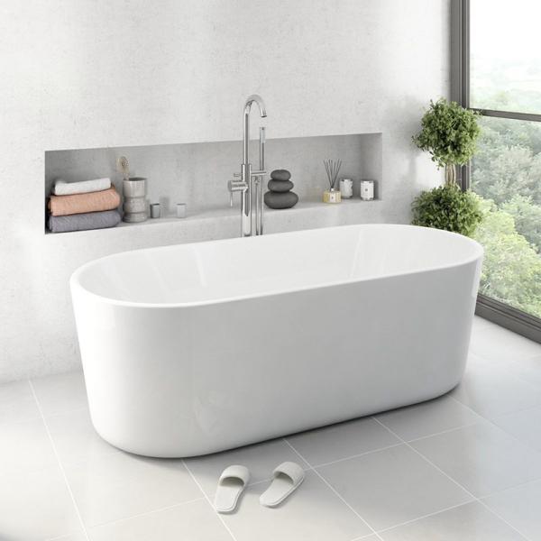 Oval Shape Fresh Pure Acrylic Sheet Free Standing Bathtub With Center Drain