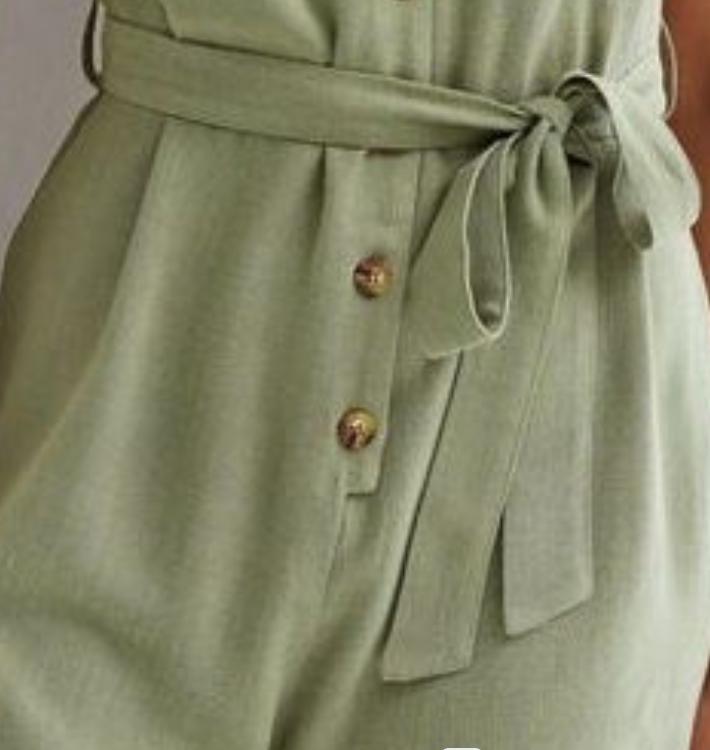 Custom Summer Women Fashion Blank Sleeveless Button up Belted Playsuit Casual Linen Short Jumpsuit