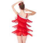 Women Leotard Latin Dance Costumes Diagonal - Neck Royal Blue Tassel Sequins