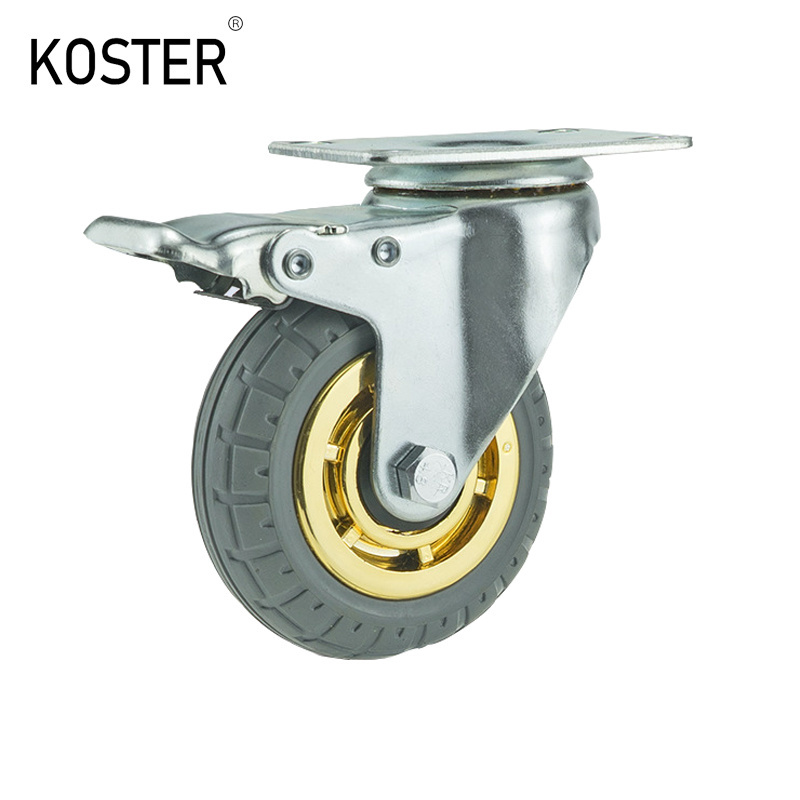 3inch 4inch 5inch Industry Duty Golden Free Wheel Rubber Plastic Trolley Dustbin Casters