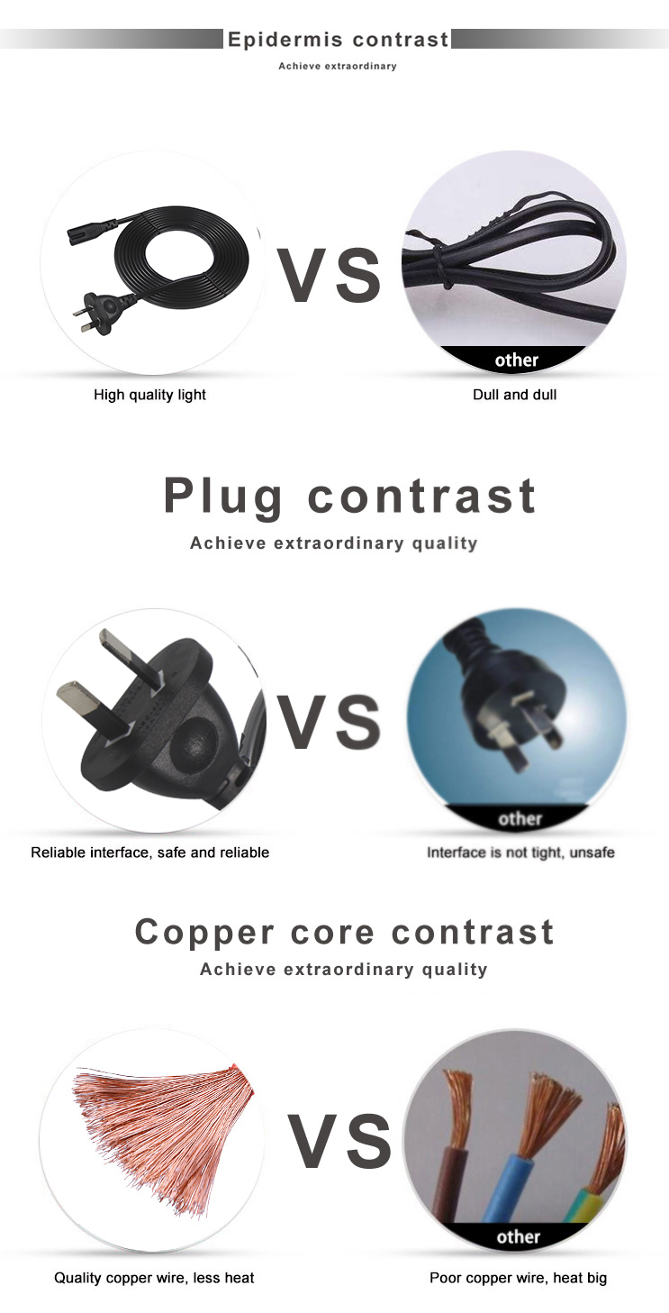 2m SAA Iec Plug H03vvh2f 2X075mm2 Australian 2 Prong Figure 8 Ac Cable End Extension Angle C7 Connector Power Cord