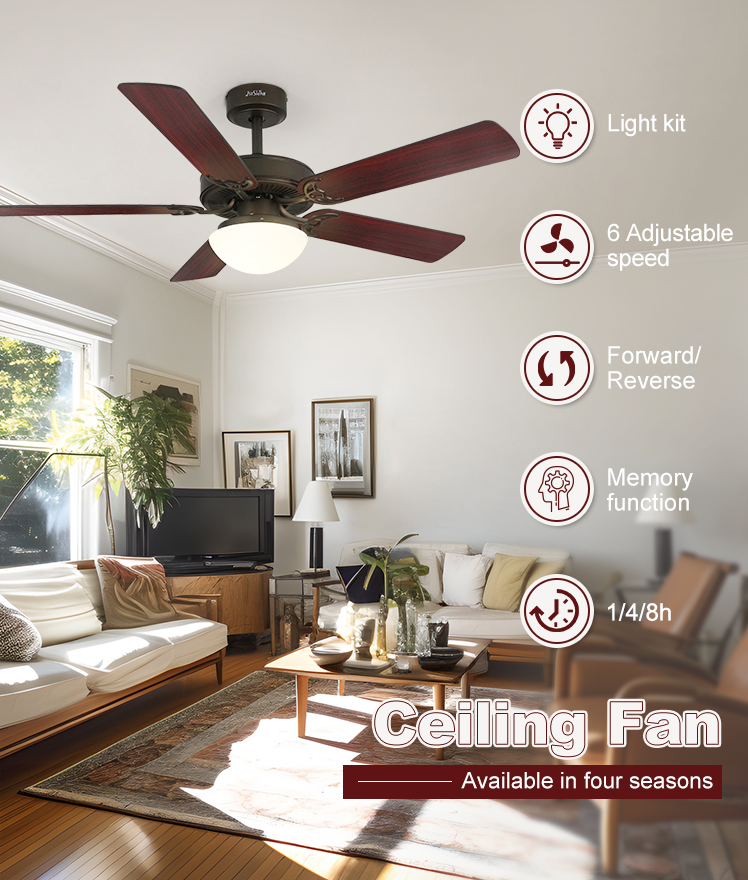 Residential 52" LED Ceiling Fan with MDF Plastic Blades and Light