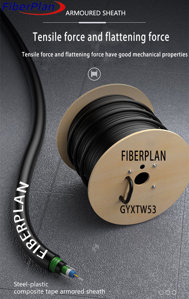 High Strength Double Steel Tape Armored Outdoor GYXTW53 Cable 2-24 Core