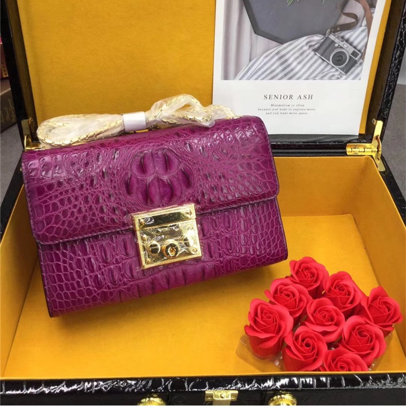 Exotic Crocodile Skin Women's Small Purse Genuine Alligator Leather Lady Flap Bag Chain Belt Female Cross Shoulder Bag