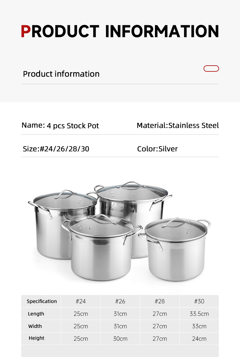 Good Selling Silver Large Capacity Cookware Stew Pots Cooker SS 304 Cooking Pots With Binaural Handle