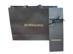 Promotional Bosssunwei Black Special Paper Carrier Bag With Press Gold Lings,