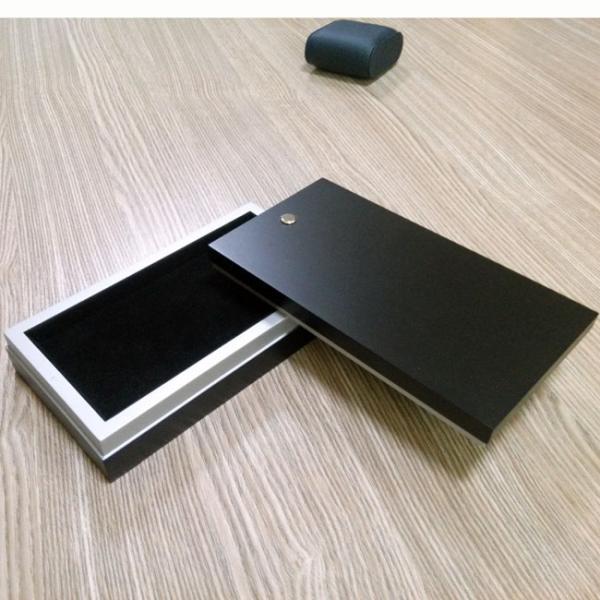 Black MDF made wooden Gift Packaging Box, Velvet Interior. Swivel Lid, Custom