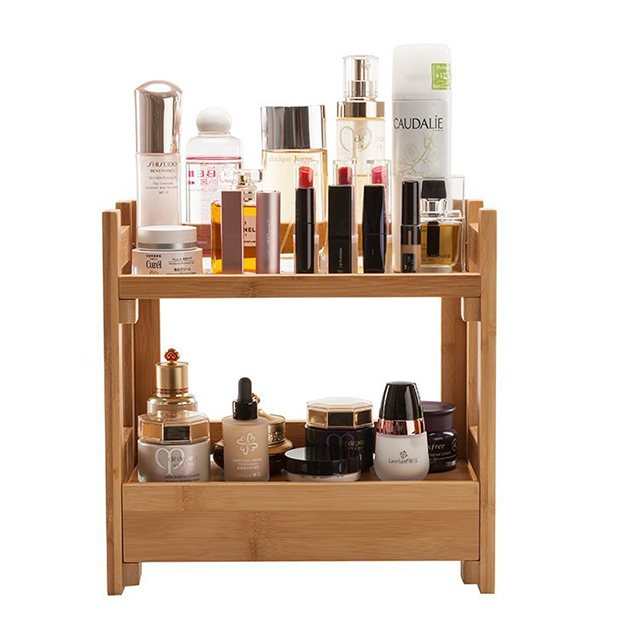 Solid Bamboo 2 Tier Standing Rack for Kitchen and Bathroom Storage 3L Capacity Sustainable