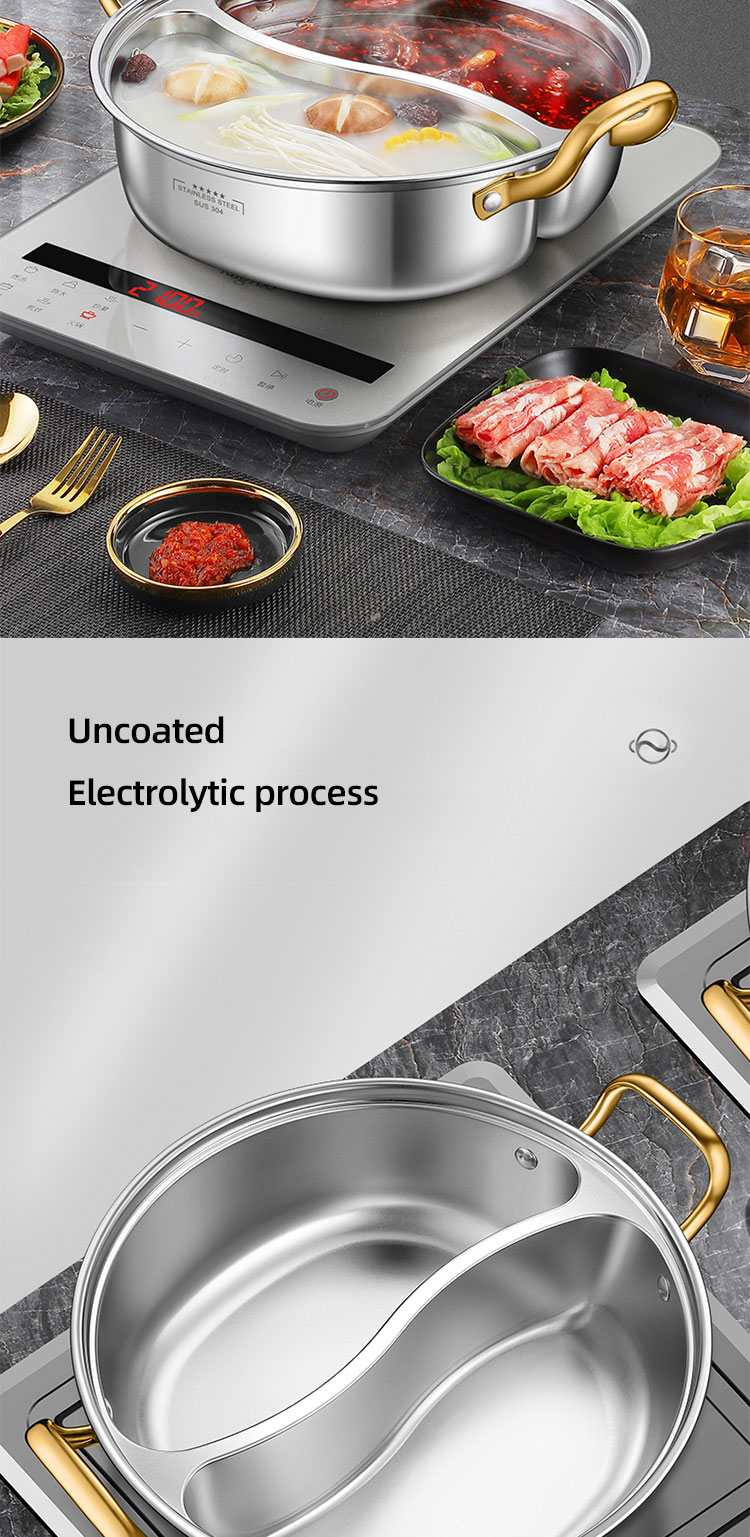 New Arrival 28cm Hot Pot Multi-user Hotpot Induction Soup Pot 304 Stainless Steel Shabu Pots For Cooking