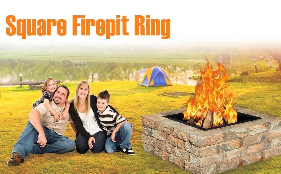 Heavy Duty Steel Square Fire Pit Insert Ring Liner 24" Inside 32" Outside Diameter for Outdoor Wood Burning Fireplace Camping