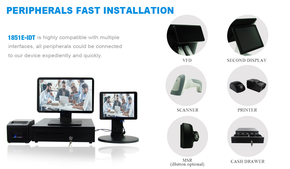 18.5 Inch True Flat Touch Screen PCAP POS Terminal Printer For Supermarkets