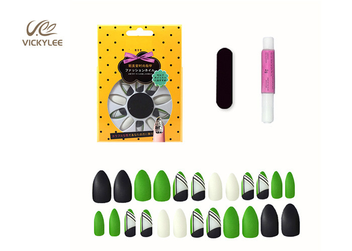 ABS Mixed Printing OEM ODM Green Stiletto Nails Long Coffin Shape