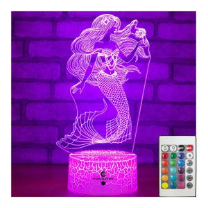 Quality Portable Acrylic Mermaid 3D Lamp RGB LED 16 Colors Smart Touch wholesale