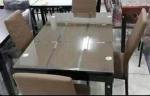 Tempered Glass Top Dining Room Table With Powder Coating Counter legs with