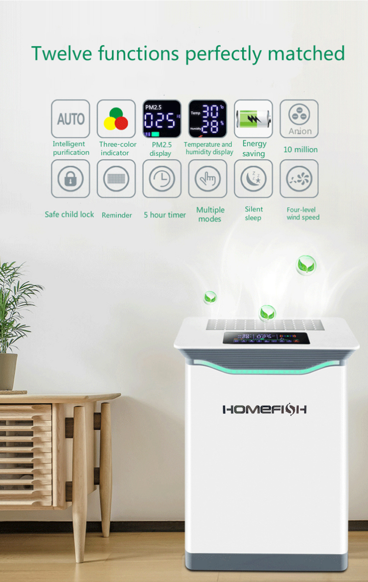 Homefish OEM Purificateurd Air H12 Filter Scrubber UVC Light Hepa Wifi Air Purifier Household Air Cleaner