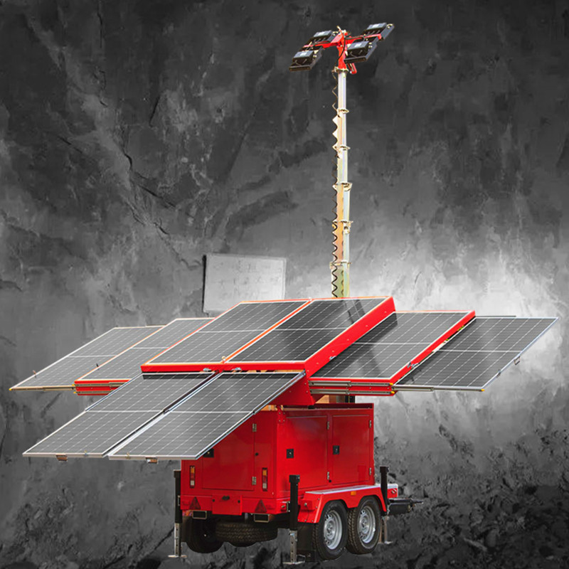 Construction Light Tower Mast 6 Sections LED Light Tower Mobile Solar Light Tower For Emergency
