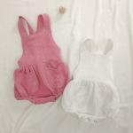Summer Cotton Muslin Baby Clothes Sleeveless Romper Strap Pants With Pocket