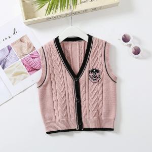 Quality OEM Customized Kids Autumn Winter Children Patch Buttons V-neck Knitted Cardigan Sweater Boys Girls Vest wholesale