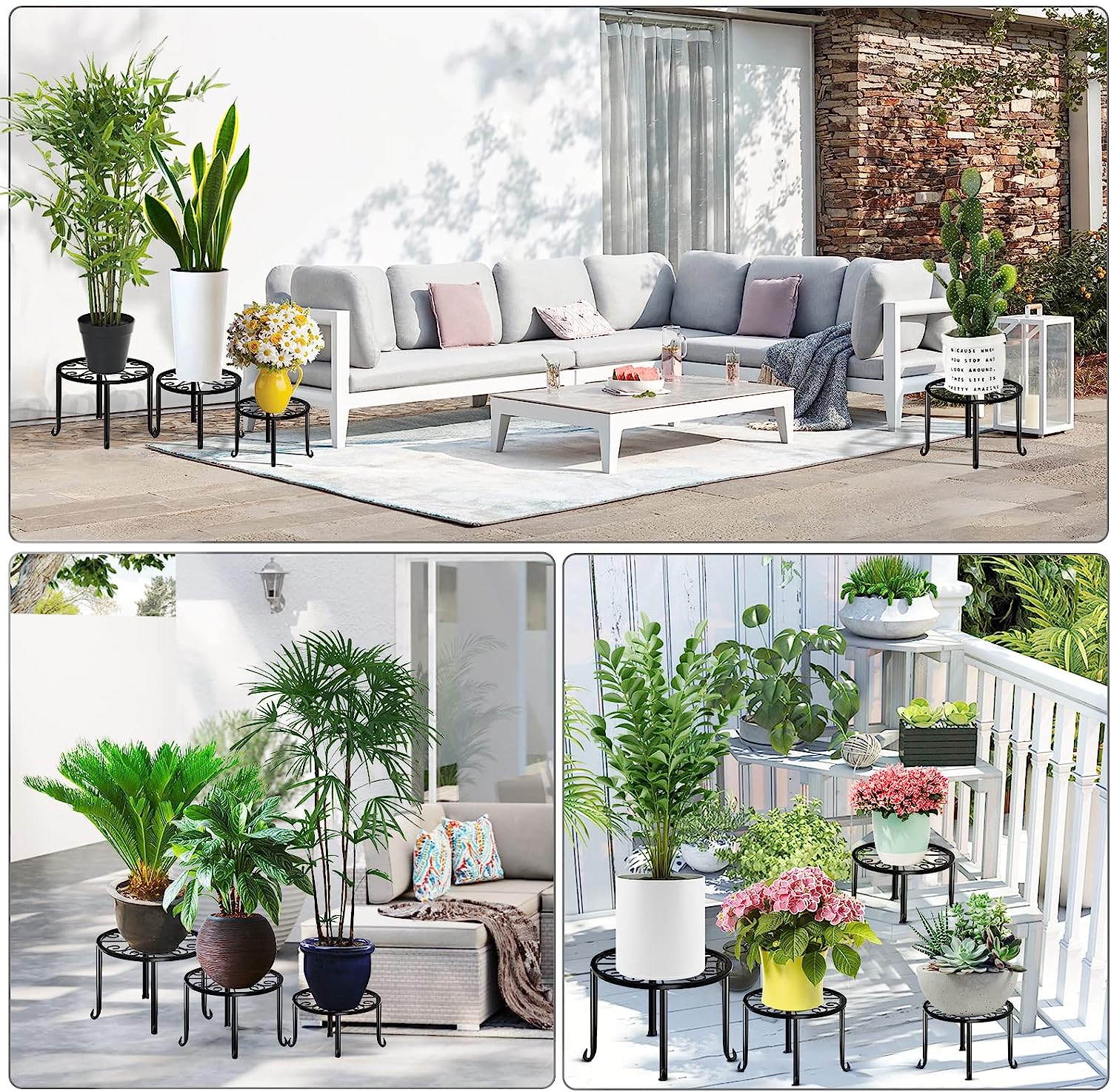 Powder Coated Iron Plant Shelf Heavy Duty Round Rack for Outdoor and Indoor Plants Ideal