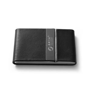 Quality Portable Imitation Black PU Leather Aluminium Card Wallet Name Card Stand wholesale