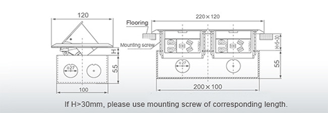 Aluminium Alloy Double Floor Socket Silver Duplex Floor Box 2 Power 2 Network
