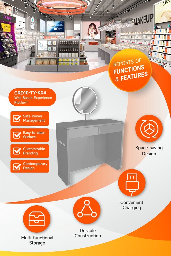 GDR10-TY-K04 Retail Store Display with Mirror and Convenient Charging for Beauty Counters