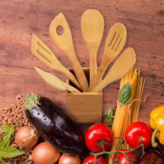 5pcs Organic Kitchenware Bamboo Spatula Set For Cooking OEM
