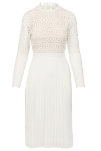 Quality White Cut Out Ladies Lace Dresses With Lantern Sleeves 100% Polyester wholesale