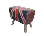 Vintage Union Jack Leather Stool Vintage Leather Bench With Wooden Legs