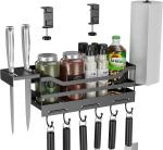 Outdoor Grill Caddy Space Saving BBQ Accessories Storage Box Tool Holder Clamp