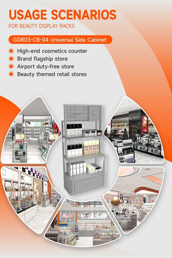 GDR03-CB-04 Universal Side Cabinet With LED Strip Lights And Transparent Tempered Glass For Specialty Beauty Stores