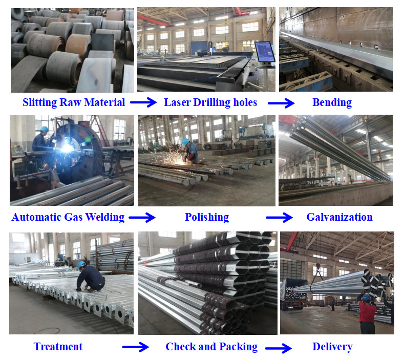 11kv 15kv 20kv 33kv 35kv HDG Octagonal Steel Pole 345Mpa Commercial Residential Area Distribution