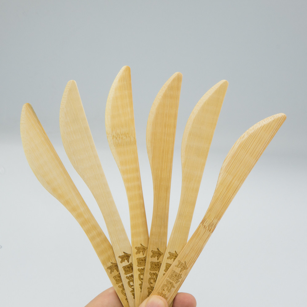 Hotel Restaurant Bamboo Knives Forks And Spoons Set Long 168mm Natural Color