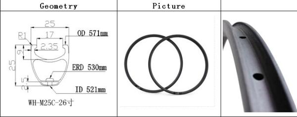2014 new ultralight carbon rim for mtb bike 25x25mm clincher 26" carbon mtb rims